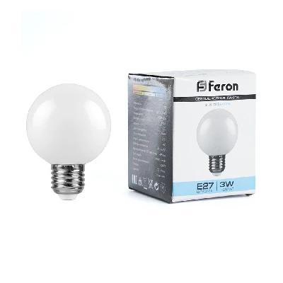 Лампа светодиодная LED 3вт Е27 6400K шар G60 FERON LB-371 25902