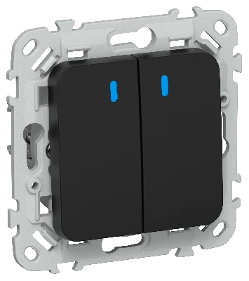 FLITE Выключатель 2-клавишный с индикацией 10А ВС12-1-1-ФлЧ черный IEK