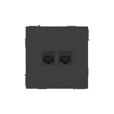 Компьютерная розетка RJ-45 без шторки, кат.5е двойная, KANT, черный уголь