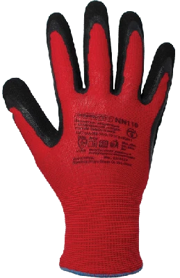 Перчатки нейлоновые бесшовные повышенной прочности со вспененным нитриловым покрытием, цвет красный/черный ArmProtect NN110 р.10