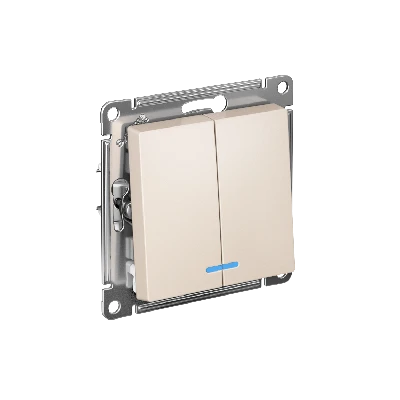 ATLASDESIGN 2-клавишный ВЫКЛЮЧАТЕЛЬ с подсветкой, сх.5а, 10АХ,мех., быстрозажимные клеммы, БЕЖЕВЫЙ