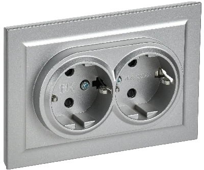 BRITE Розетка двойная с заземлением с защитными шторками 16А в сборе РСш12-3-БрА алюминий IEK BR-R24-16-K47-F