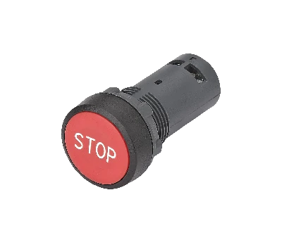 Кнопка моноблочная 22мм красная с возвратом, с маркировкой STOP, пластик, 1НЗ, IP65 SB7