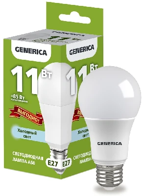 Лампа светодиодная A60 груша 11Вт 230В 6500К E27 ПРОМО GENERICA IEK LL-A60-11-230-65-E27-G