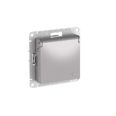 ATLASDESIGN РОЗЕТКА с заземл. со шторк. с крышкой, 16А,IP20, быстрозажимные клеммы, АЛЮМИНИЙ