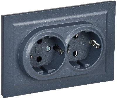 BRITE Розетка двойная с заземлением с защитными шторками 16А в сборе РСш12-3-БрМ маренго IEK BR-R24-16-K35-F