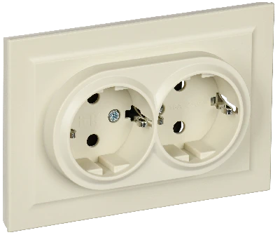 BRITE Розетка двойная с заземлением без защитных шторок 16А в сборе РС12-3-БрКр бежевый IEK BR-R21-16-K10-F