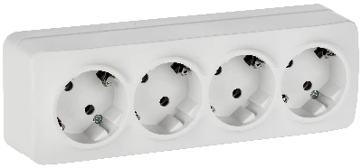 GLORY Розетка 4-местная для открытой установки с заземлением без защитных шторок 16А РС24-3-ХБм белый матовый IEK
