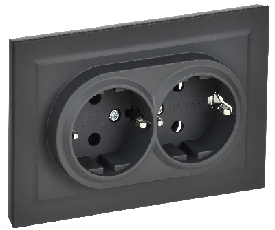 BRITE Розетка двойная с заземлением без защитных шторок 16А в сборе РС12-3-БрГ графит IEK BR-R21-16-K53-F