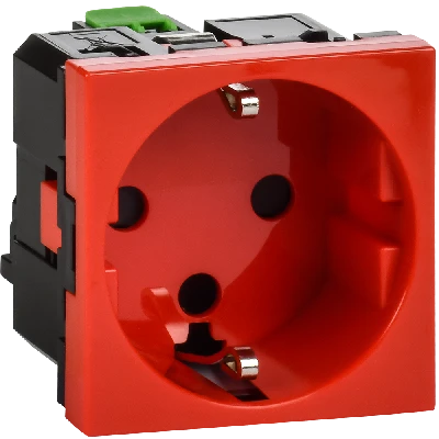 Розетка с заземляющим контактом защитной шторкой винтовым зажимом и блокировкой (2 модуля) красная