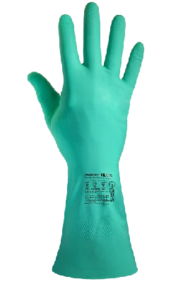 Перчатки химостойкие нитрильные с внутренним хлопковым напылением, толщина 0,35 мм,  зелёные ArmProtect NL600,  р.XL (10)