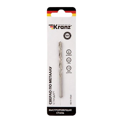 Сверло по металлу 5.0х86х52 мм HSS DIN 338 Kranz KR-91-0564