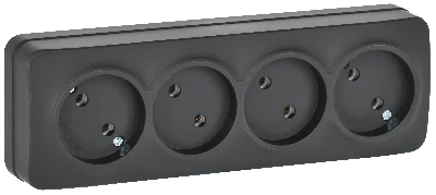 GLORY Розетка 4-местная для открытой установки без заземления без защитных шторок 10А РС24-2-ХЧм черный матовый IEK