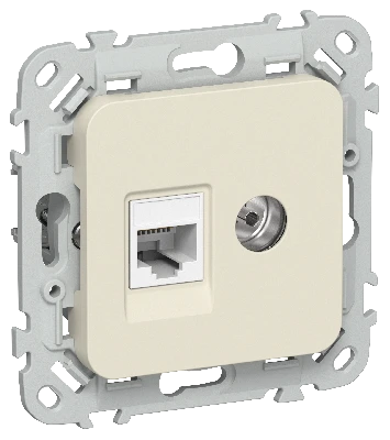 FLITE Розетка 2-местная RJ45/TV категория 5Е UTP РКТВ5е-2-0-ФлСл сливочный IEK