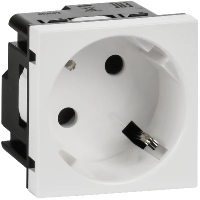 Розетка 45град с заземляющим контактом защитной шторкой и винтовым зажимом (2 модуля) белая