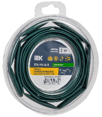Трубка термоусадочная ТТУ нг-LS 6/3 зеленая (2м/упак) IEK UDR12-006-003-002-K06-T