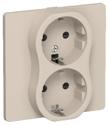 FLITE Розетка 2-местная с заземлением с защитными шторками безвинтовое крепление 16А в сборе РСш12-1-К-ФлЛ льняной IEK
