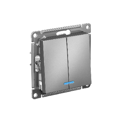 ATLASDESIGN 2-клавишный ВЫКЛЮЧАТЕЛЬ с подсветкой ,сх.5а, 10АХ, быстрозажимные клеммы,СТАЛЬ