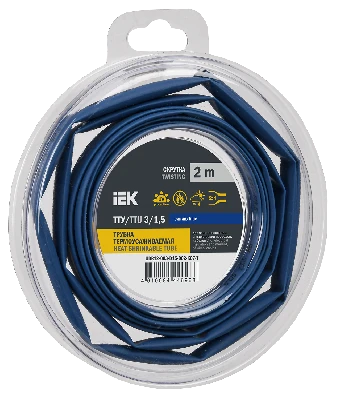Трубка термоусадочная ТТУ нг-LS 3/1,5 синяя (2м/упак) IEK UDR12-003-D15-002-K07-T