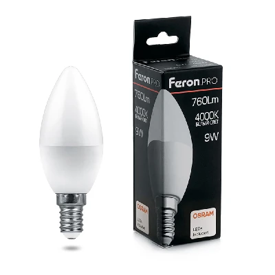 Лампа светодиодная LED 9вт Е14 белый матовая свеча Feron.PRO FERON LB-1309 38060