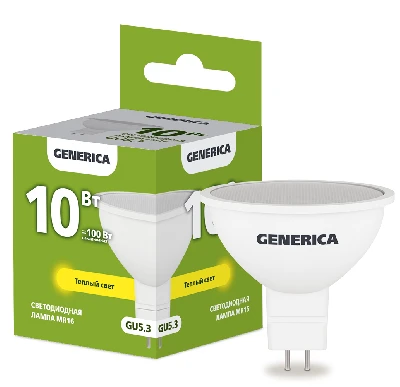 Лампа светодиодная MR16 софит 10Вт 230В 3000К GU5.3 GENERICA IEK LL-MR16-10-230-30-GU5-G