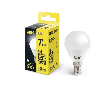 Лампа светодиодная G45 шар 7Вт 230В 4000К E14 IEK LLE-G45-7-230-40-E14