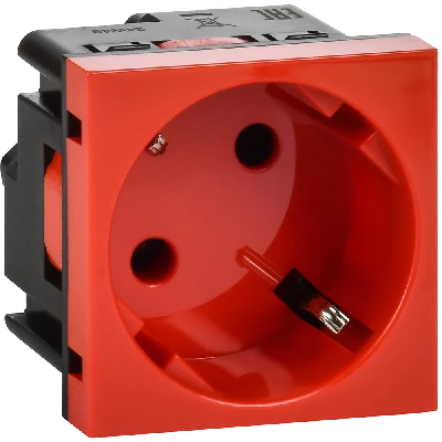 Розетка 45град с заземляющим контактом защитной шторкой и винтовым зажимом (2 модуля) красная