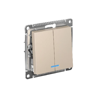 ATLASDESIGN 2-клавишный ВЫКЛЮЧАТЕЛЬ с подсветкой ,сх.5а, 10АХ,мех., быстрозажимные клеммы, ПЕСОЧНЫЙ