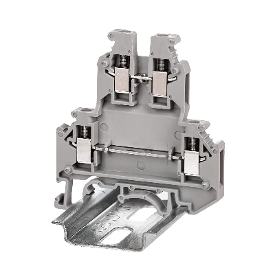 Клемма двухуровневая , винтовой зажим, 4 точки подключения, 2.5 кв.мм, серая DKC KRUK-3