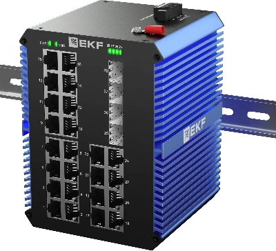 Коммутатор промышленный неуправляемый U-4GX/SFP-24GTP, 4 порта 1000Base-X SFP, 24 порта 10/100/1000Base-T(X) RJ45 c PoE, монтаж на динрейку TSX EKF