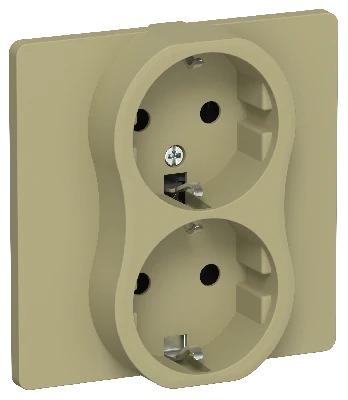 FLITE Розетка 2-местная с заземлением без защитных шторок безвинтовое крепление 16А в сборе РС12-1-К-ФлО оливковый IEK