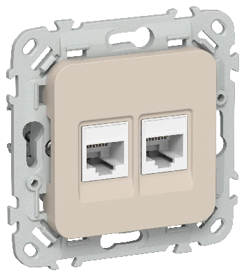 FLITE Розетка 2-местная компьютерная RJ45 категория 5Е UTP РК5е-2-0-ФлЛ льняной IEK