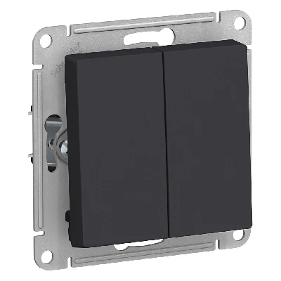 Выключатель двухклавишный ATLASDESIGN схема 5 10АХ механизм карбон Systeme Electric ATN001051
