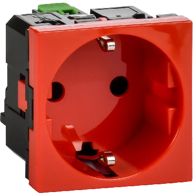 Розетка с заземляющим контактом без защитной шторки и безвинтовым зажимом (2 модуля) красная