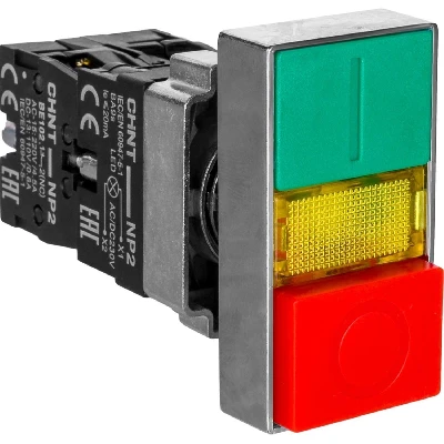 Кнопка двойная NP2-BW8465 белый корпус, 1НО+1НЗ, AC/DC230В (LED), IP40 (R)