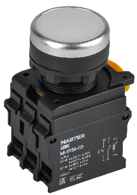 Кнопка с подсветкой d=22мм 1NO+1NC белая MASTER IEK