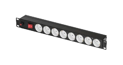 Блок розеток 19д 8 гнезд ''евророзетка'' макс. нагрузка 10 А без шнура питания вход С14 с фильтром и предохранителем металлический корпус макс. мощность 2500 Вт