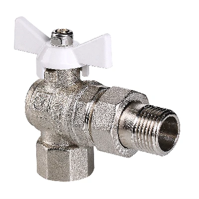 Кран шаровой угловой со сгоном 3/4' ВН белая ручка бабочка BASE VALTEC VT.228.NW.05 AAV228005W