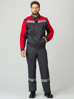 Костюм Сфера NEW (ткань Смесовая,210) полукомбинезон, темно-серый/красный, 52-54/ 170-176 Факел 87468102 87468102005