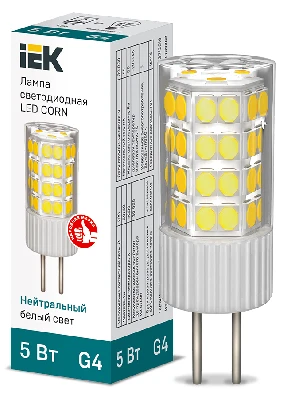 Лампа светодиодная CORN капсула 5Вт 230В 4000К керамика G4 IEK LLE-CORN-5-230-40-G4