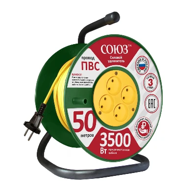 Удлинитель ТМ Союз силовой на катушке с 4  гнезда 3500 Вт 50м UNIVersal 481S-3305