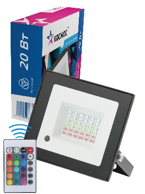 Прожектор светодиодный 20Вт, RGB с пультом, IP65, Космос K_PR5_LED_20RGB
