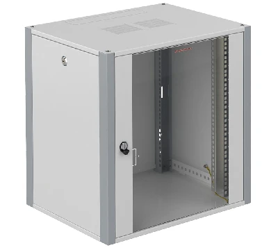 Шкаф телекоммуникационный настенный 19' 9U дверь стекло IP20. 600x450x450mm(ШхГхВ) цвет серый(RAL 7035/RAL7000)