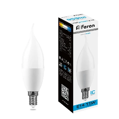 Лампа светодиодная LED 11вт Е14,дневной матовая свеча на ветру FERON LB-770 25952