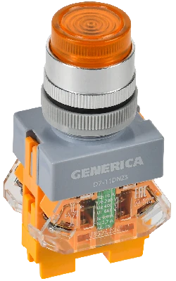 Кнопка D7-11DNZS d=22мм 1з+1р с подсв. и фикс. жел. GENERICA IEK BBT50-11DNZS-3-11-K05-G