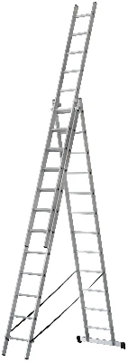 Лестница трехсекционная алюминиевая усиленная, 3 х 12 ступеней, H=343/594/841 см, вес 17.83 кг FIT РОС 65438
