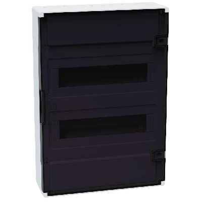 Щит распределительный навесной с пластиковой черной прозрачной дверцей на 24 модуля, OptiBox Pro 24-NKR-IP40