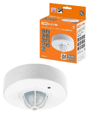 Датчик движения потолочный ДДП-02 1100Вт, 5-480с, 2-12м, 5+Лк, 160(сбоку)+360(сверху) гр, IP33