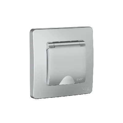 BLANCA С/У IP44 РОЗЕТКА с заземл. со шторк., с крышкой, 16А, 250В, АЛЮМИНИЙ Systeme Electric BLNRS441113