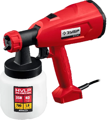 Краскопульт (краскораспылитель) электрический, HVLP, 0.8л, 0-700мл/мин, вязкость краски 60 DIN/сек, сопло 1.8мм, 350Вт ЗУБР КПЭ-350